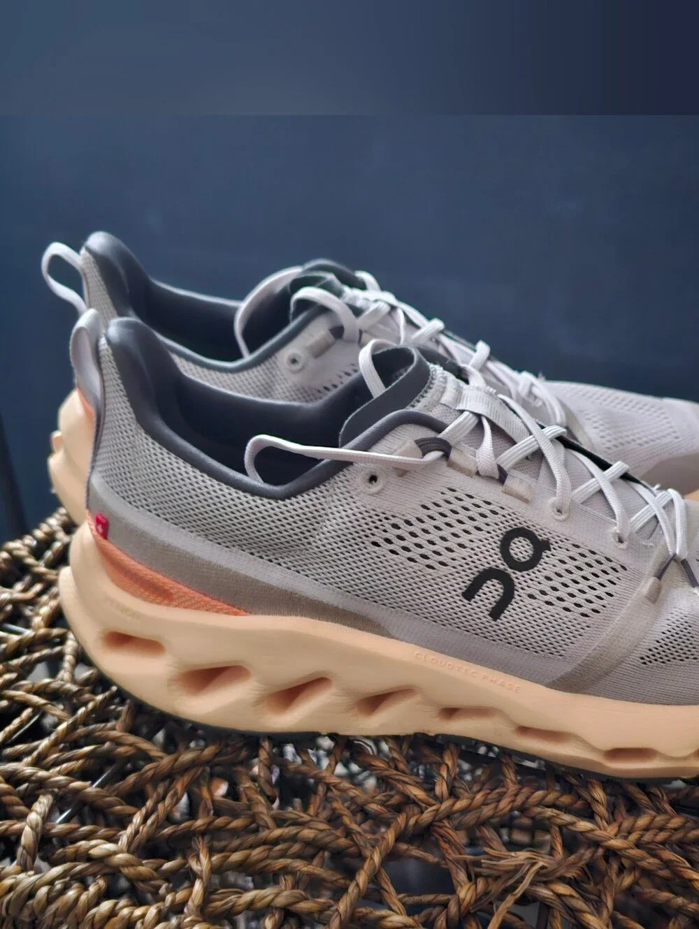 On Running Men's Cloudnova Sneakers in Light Gray, Cream & Peach. Mens 11